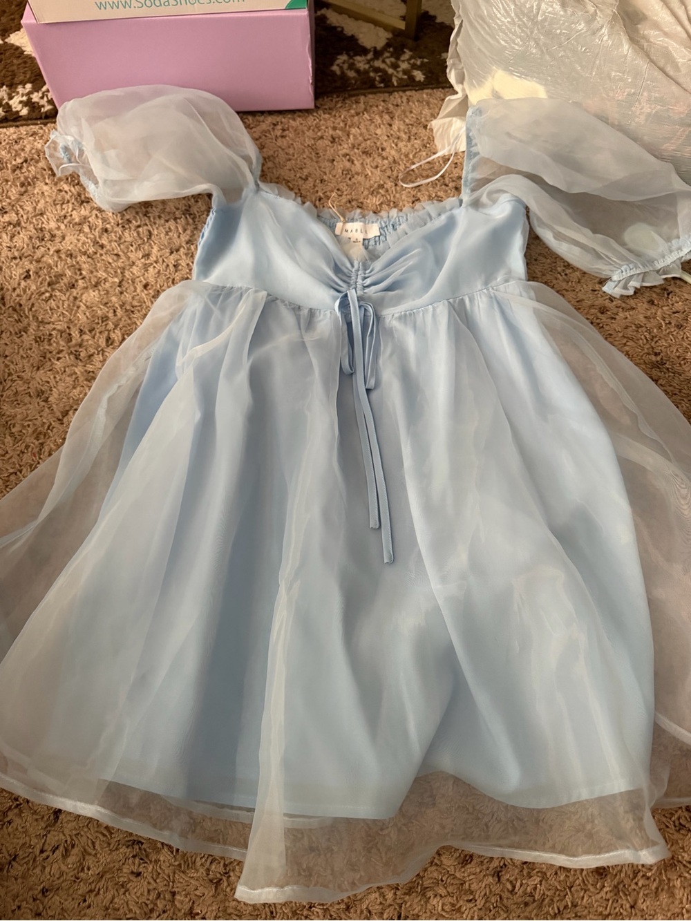 Light Blue Organza Puff Sleeve Dress